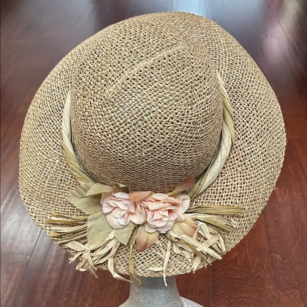 Vintage Cottagecore Straw Hat with Floral Detail - Picture 2 of 16